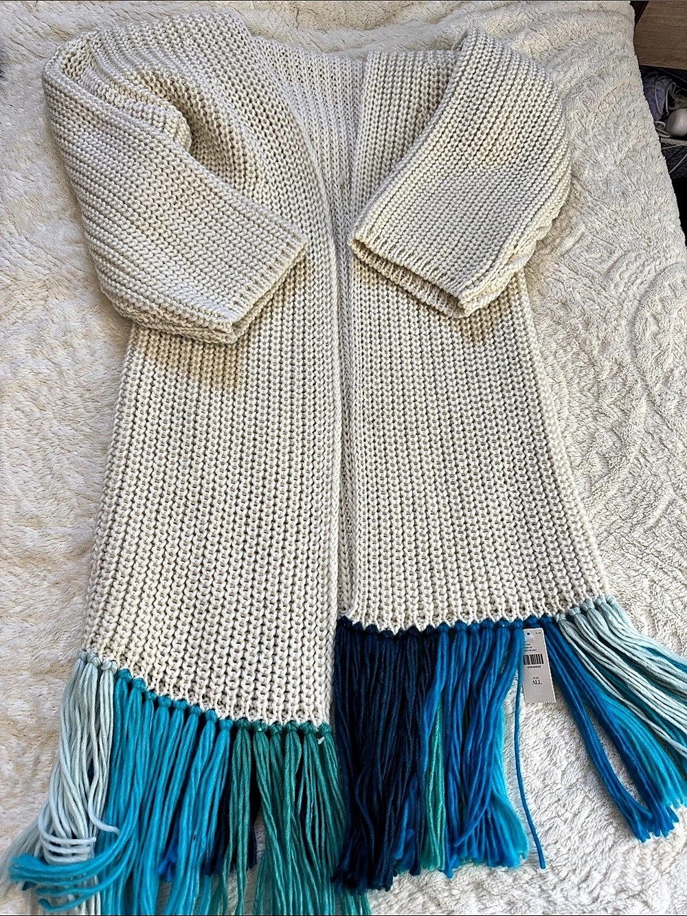 Anthropologie By Anthropologie Knit Fringe Cardigan Fringe Cardigan in White & b